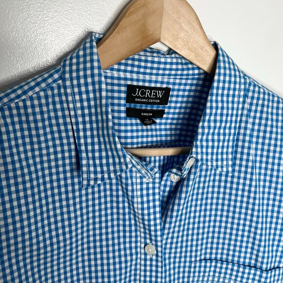 J. Crew Garcon Long Sleeve Button Up Shirt Womens 14 Blue Gingham Cotton Poplin - Picture 5 of 11
